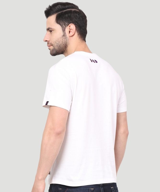 Men's White Colourblock Half Sleeves Regular Fit T-Shirt